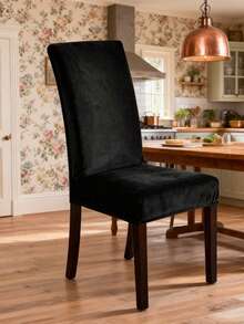 1pc Velvet Jacquard Chair Cover For Living Room & Dining Room - Black Silver Fox Fur - View 6