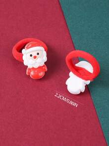 10个/套 女孩圣诞发圈，包含圣诞老人/圣诞树/雪人/铃铛元素，可爱发饰发箍，高弹力橡皮筋，不伤头发 - 彩色 - 查看 3