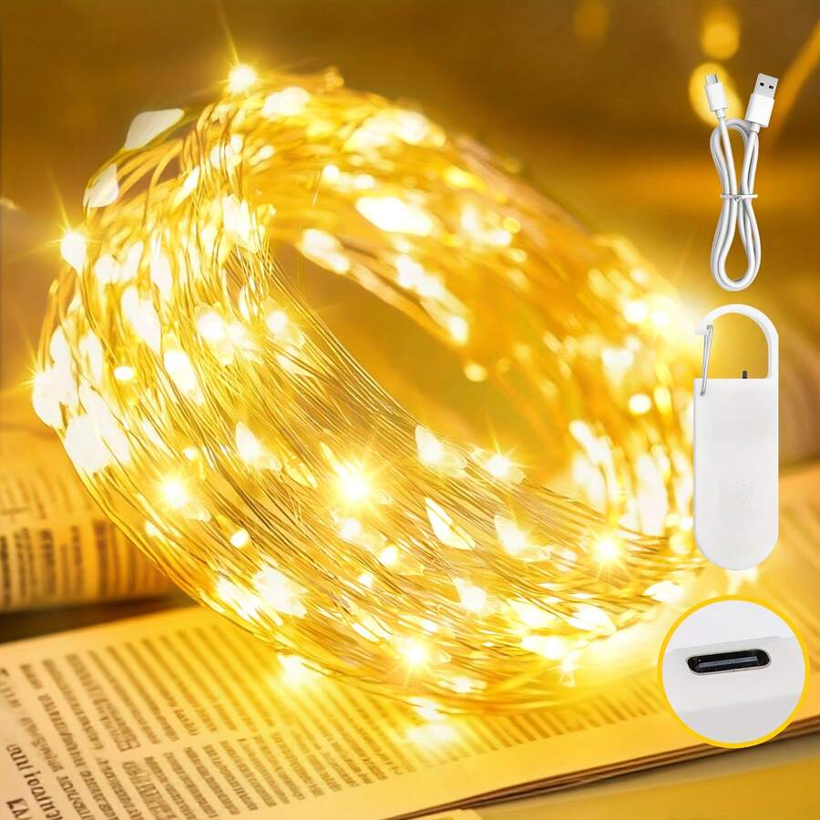 LED Fairy Lights Battery Operated, Rechargeable Fairy Lights, Mini LED String Lights For Bedroom, Christmas Decorations, Wedding, Centerpiece Table Decor - Warm White - View 1