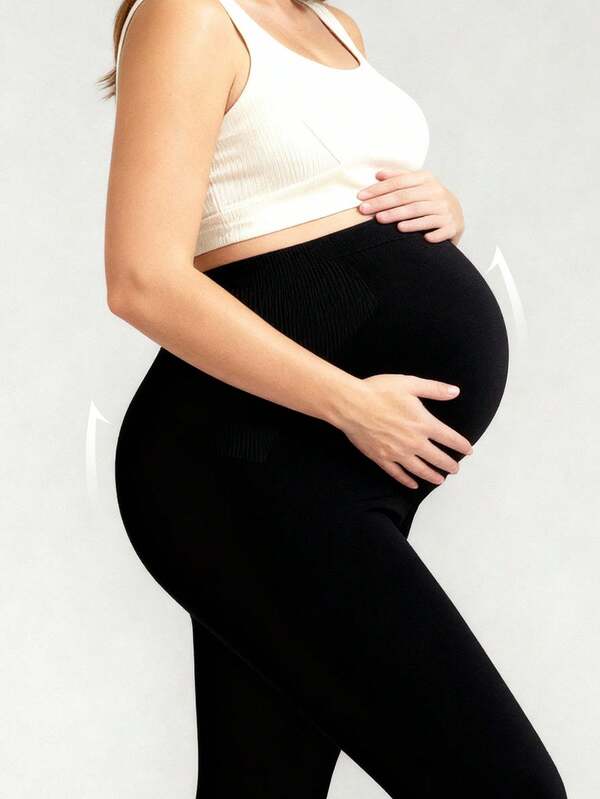 1PC Plus Size Maternity Leggings, Classic Black Workout Pants With High Waist Belly Support, Ultra Stretch Booty-Sculpting, Soft Comfortable, For All-Season Gym Yoga Pilates Daily, Women's Maternity Activewear Pants