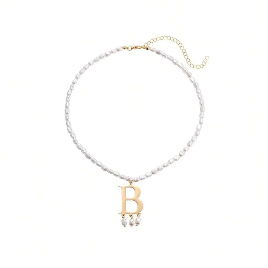 Anne Pearl Necklace Vintage Medieval Renaissance B Pendant Baroque Pearl Necklace For Women Costume{Inchcolor_nameinch:InchGoldinch} - 金子 - 查看 1