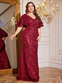 XUIBOL Robe de soirée élégante et élastique de grande qualité, avec patchwork de sequins, coupe super ajustée et encolure en V pour les grandes tailles. Idéale pour les soirées, cocktails, mariages, anniversaires, cérémonies familiales, galas, baby showers, anniversaires. Manches courtes, luxueuse et digne. Robe de mère de la mariée (très ornementée).