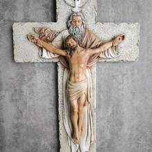 BC Crucifijo de la Santisima Trinidad Catolica 9.5 pulgadas H Jesucristo decoracion inspiradora del hogar regalos devotos escultura religiosa de pared pintada a mano por Buildclassic - como en la foto - Ver 2