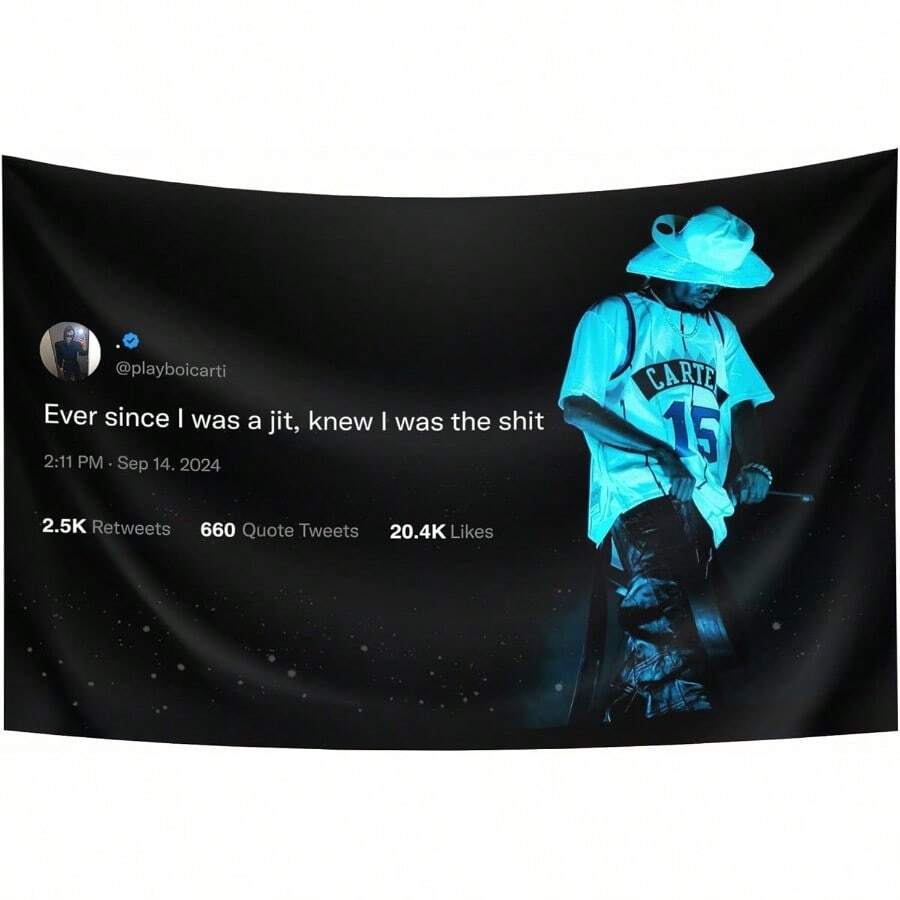 StyleNest Interior - Ever Since I Was A Jit Timeless Rapper Tweet Tapestry Flag Banner Wall Decor - Bedroom Living Room - 彩色 - 查看 1