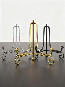 1pc Foldable Iron Art Easel, Photo Frame Stand, Triangular Display Holder, Jewelry Tray Rack, Black & Gold - Multicolor - View 2