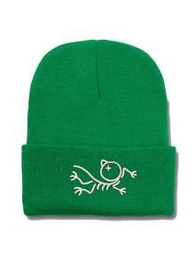 1pc Cartoon Bird Embroidered Streetwear Retro School Style Knit Beanie Hat, Warm Winter Headwear For Men