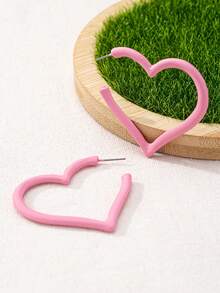 Versatile Cute Hollow Heart Hoop Earrings For Women - Black - View 4