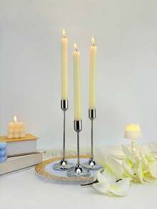 Simple Gold Metal Tapered Candle Holders - Romantic European-Style Decor For Home Candlelit Dinners, Weddings, Room Decor, Home Decor, And Multi-Occasion Holiday Table Decor. Perfect For Christmas, Halloween, Easter,  Thanksgiving, Weddings, Banquets, Parties, As Well As Home And Hotel Decorations. Durable And Easy To Assemble. (Candles Not Included) - 銀色 - 查看 14
