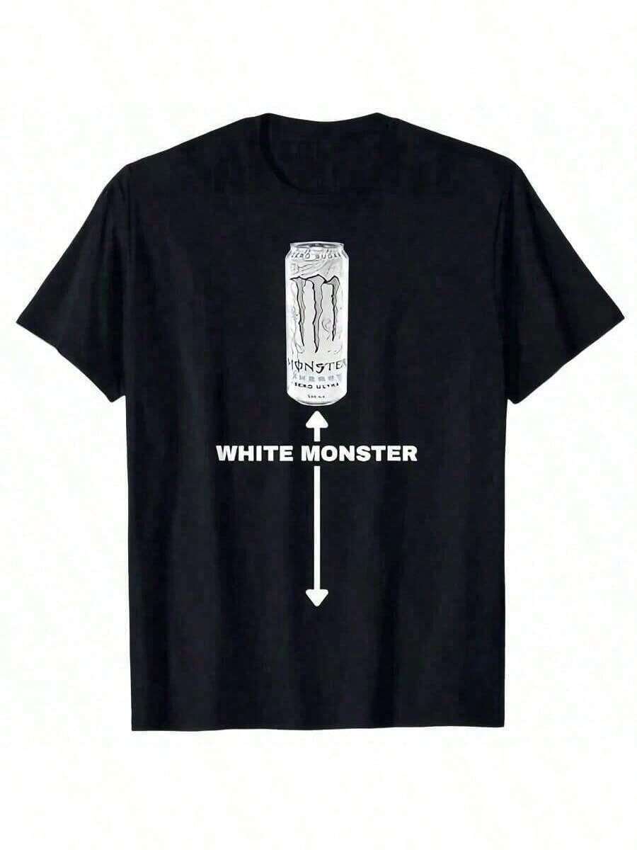 White Monster Funny Joke  Womes T-Shirt Humorous Sarcastic Saying Tee  Fashion Drinking Graphic Top Drinker Gift Tee - 黑色 - 查看 1