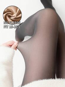 Media afelpada para mujer, clásica y elegante, tela de nailon y spandex, apta para temporadas de otoño e invierno. Efecto tipo piel, elástico alto, silueta ajustada para resaltar mejor tu figura. Interior forrado, cálido y muy cómodo, ajuste de cintura alto para un mejor control abdominal. Sin afelpado en la zona del pie para mayor comodidad con tu calzado. - Beis - Ver 3