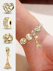 1 Hạt cườm lấp lánh đơn giản thời trang bằng bạc Sterling 925 dành cho vòng tay, vòng tay nữ, đồ trang sức tự làm và trang trí trang phục hàng ngày phù hợp cho bé gái, vật dụng thiết yếu cho trường học - Vàng - Xem 1