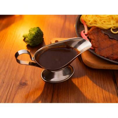 1pc Multifunctional Stainless Steel Gravy Boat, Perfect For Serving Sauces Gravies Dressings In Home Kitchen, Restaurant, Party, Ideal For Steak, Pasta, Vegetables, Also Called Sauce Boat, Gravy Server, Sauce Server