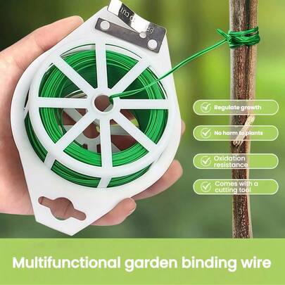1pc, Garden Plant Ties With Cutter Garden Wire, Portable Roll Wire Twist Ties Green Garden Cable, Gardening Climbers Slicer Plant Support, Care Garden Supplies, Reusable Flower Creeper Vines Hoops Fixed Plant Tying Tool Free Cut,(Random Delivery Of Styles)