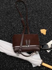 1pc Minimalist & Fashionable Small Square Bag, Faux Suede Retro Style, Suitable For Girls, Women, College Students, Female Office Workers, Great For Work, Business, Commuting, School And Other Occasions - Coffee - View 6