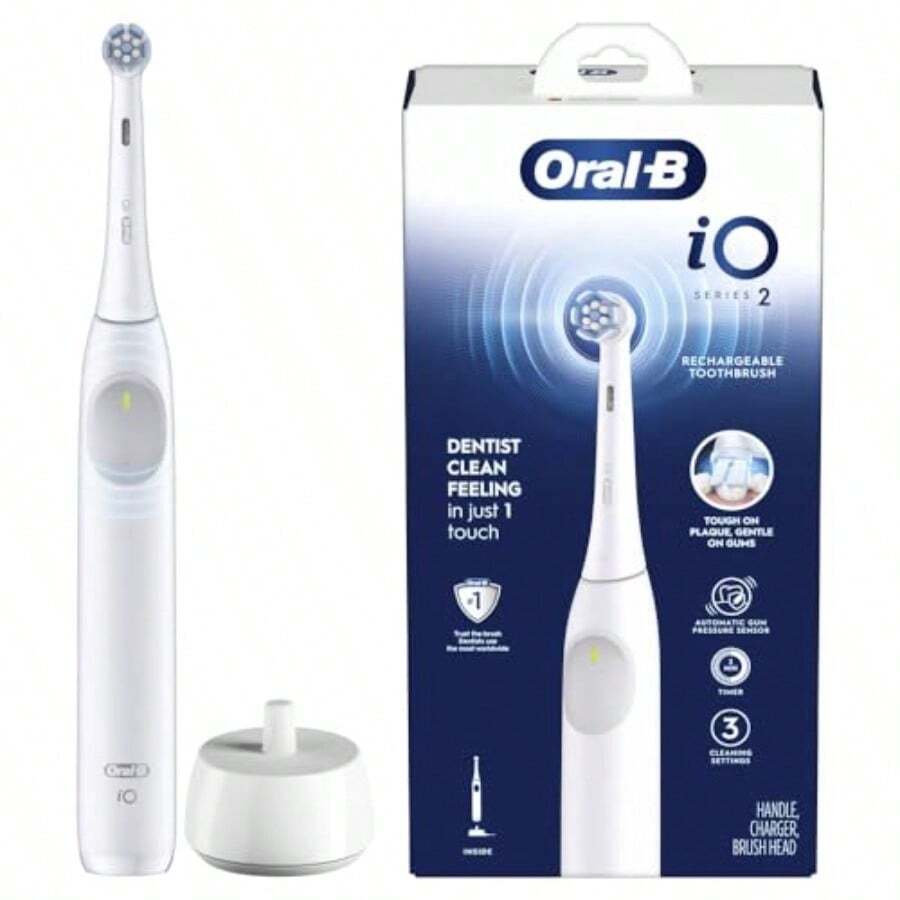 TFKI  IO Series 2 Rechargeable Electric Powered Toothbrush Pure White With 1 Gentle Care Brush Head - Automatic Pressure Sensor To Protect Gums - 3 Modes - 2 Min Timer - 如圖 - 查看 1