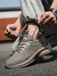 2025 New Style Men's Casual Sports Shoes, Low-Top Front Lace-Up Mesh Thick-Soled Running Shoes, Color-Blocking Shock-Absorbing Comfortable Outdoor Walking Shoes, Fashionable Sports Shoes For Daily Commuting - Nâu nhạt - Xem 8