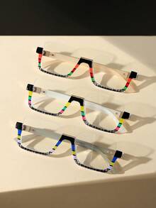 1pc Unisex Retro Minimalist Half-Frame Eyeglasses, Personalized Couple Glasses - Stripe - View 4
