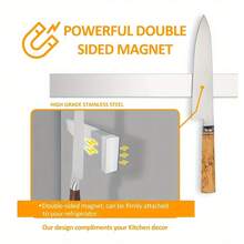 1个磁性刀架，壁挂式磁性刀架带挂钩 - 304不锈钢磁条 - 磁性餐具架 - 厨房餐具悬挂架 - 厨房收纳架 - 304不銹鋼刀架 - 查看 3