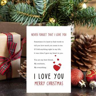 1 pezzo, Biglietto di Natale sentimentale per moglie/marito, Biglietto di Natale con poesia d'amore per il partner, Biglietto di Natale adorabile