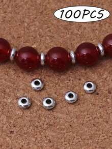 100入組古銀色復古合金光澤平面珠佛珠素光間隔散珠diy項鍊手鍊珠寶製作項鍊吊墜配件 - 銀色 - 查看 8