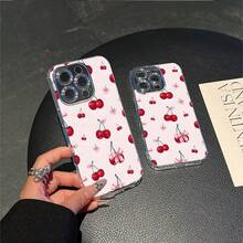 CLEAR  CASE Cute Cherries With Pink Bows Scattered Across Pink BackgroundCompatible With  11 To  17 Models The Cases Lens Protection Function Ensures The Camera Remains Undamaged During Shooting  Guaranteeing Image Quality - Clear - View 6