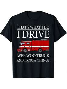 1pc Funny Firefighter-Shirt -% Cotton Casual Comfort Tee With Wee Woo Truck Print, Round Neck, Short Sleeves, Regular Fit Men And Women - Thanksgiving,, New Year Gifts - 黑色 - 查看 6