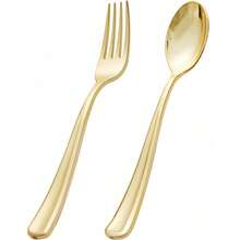 6/10/25/50件套金/银加厚餐具套装 - 优雅餐具，适合生日派对、野餐、宴会、婚礼、节日、毕业典礼、家庭聚会及各种派对。 - 金色 - 查看 10