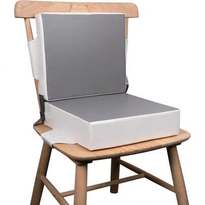 Cushion Toddler Booster Seat For Dining Table PU Chair Pad Washable With Straps Safety Buckle Booster Seat For Chair Portable Travel Increasing Cushion Grey