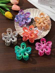 6 Stück Boho Farbverlauf Marmor Textur Schleife Frangipani Quadrat Blume Haarspange, Strand Accessoire, modisches Haaraccessoire, Blumen Haarklammer, lässige Haarspange, Herbst- und Winterurlaubs-Stil für Frauen. Modische Haarklammer