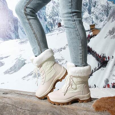 Women's All Black Snow Boots, New Winter Model, Thermal Lining, Thick, Cold-Proof, Waterproof, Thermal Lined, Mid-Calf, Soft Sole, Non-Slip