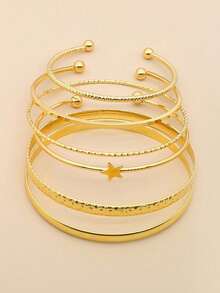 6pcs Star Decor Bangle - 黃金 - 查看 3