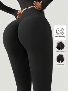 Yefecy Quần legging cạp cao không đường may dành cho nữ - Thoáng khí, co giãn và nhanh khô, thích hợp cho thể thao, chạy bộ, du lịch, màu đen, mùa xuân. - màu đen - Xem 2
