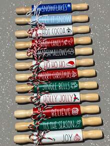 Personalized Name/Styles/Texts Mini Christmas Rolling Pins For Tiered Tray | Christmas Tier Tray Decor | Christmas Tiered Tray Decor | Mini Rolling Pins Tiered Tray, Christmas Home Decor, Gingerbread Decor, Ho Ho, Farmhouse Christmas, Christmas Kitchen Decor - Multicolor - View 6