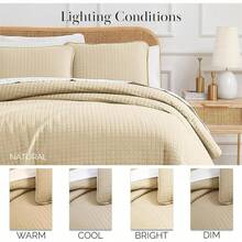 Full/Queen Quilt Bedding Set, Microfiber Quilts Queen Size, Coverlet, Stain & Pet Hair Resistant Bedding, Full Size Bedspread With 2 Pillow Shams, Bone, 2025 - 22. 軟沙 - 查看 3