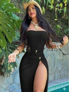 Women's Set, Bodysuit And Skirt, Star Detail, Suplex Fabric / One Size 38 To 42.