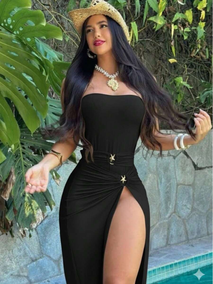 Women's Set, Bodysuit And Skirt, Star Detail, Suplex Fabric / One Size 38 To 42.