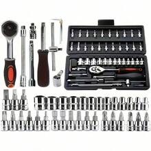 46pcs Chrome Vanadium Steel Socket Wrench Set, Universal Auto Repair Tool Kit With Ratchet And Extension Bar, Durable Tool Box Combo - Multicolor - View 3