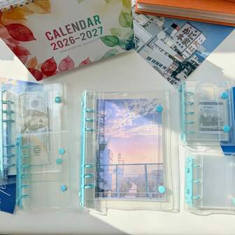 1 st. A5/A6/A7/A8/M5 transparent himmelsblå bärbar lösbladspärm, sigillbok, klistermärke, klotterklistermärke, klistermärkesbaksida, stämpelalbum, fickbok, 3D-klistermärke, klistermärkesbok, fotoförvaringsväska, bokomslag, samlarkortslåda, kan användas som fotoalbum, budgetplanerare, dagbok, anteckningsbok, kontorsmaterial