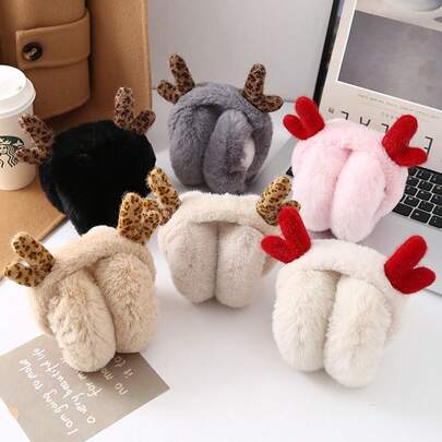 1 Piece Of Winter Warm Ear Covers, Female Deer Antlers Antifreeze Ear Covers, Cute Plush Ear Bags For Cold Protection, Foldable Student Ear Protection