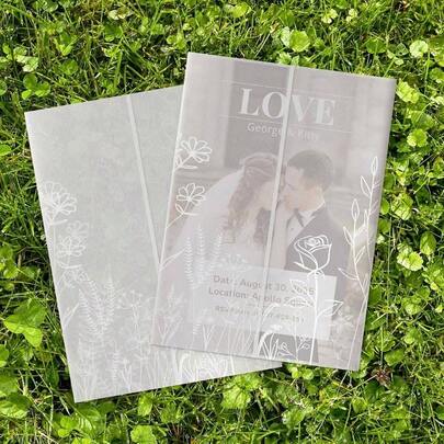 50 Pack Vellum Jackets 5x7 Invitations, Pre - Folded Translucent 135GSM Vellum Paper Wraps, White Flower Envelope Liners Wedding Invitations Accessories