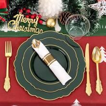 350PCS Green Plastic Plates - Dark Green Disposable Plates With Gold Rim - 50Guest Baroque Plastic Dinnerware Set Includes 100 Plates 50Pcs Pre-Rolled Napkins 50 Silverware Pieces And 50 Cups Perfect For Christmas Parties Outdoor Gatherings And Elegant Events With Stylish Gold Trim And Durable Design - Xanh đậm - Xem 4