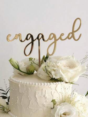 1pc English "Engaged" Cake Topper, Engagement Party Cake Decoration, Single Party Cake Decoration, Cake Top Decoration, DIY Cake Decoration Supplies, Party Decoration Supplies, Baking Supplies, Baking Decoration, Baking Supplies, Cake Supplies, Furniture Kitchen Essentials, Holiday Gifts