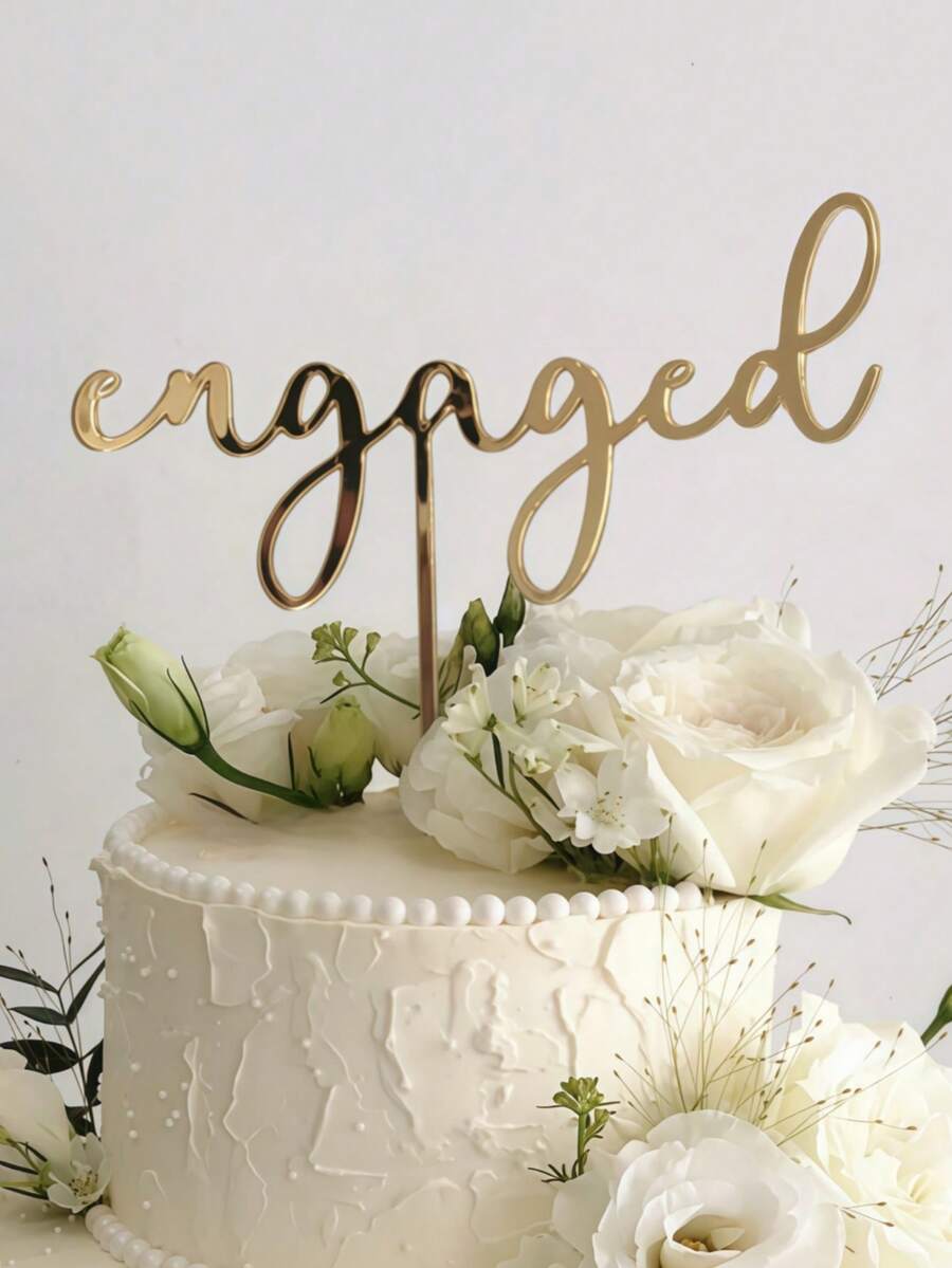 1个/3个/5个装订婚蛋糕装饰插牌，订婚派对蛋糕装饰，单身派对蛋糕装饰，蛋糕插牌，DIY蛋糕装饰用品，派对装饰，烘焙用品，烘焙装饰，蛋糕用品，厨房必备，节日礼物 - 金色 - 查看 1