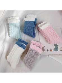 3 Pairs Of Women's Winter Warm Fleece Socks - Soft Coral Fleece, Ribbed, Pastel Colors, Washable Indoor And Outdoor Comfortable Plush Socks, Soft Texture, Comfortable Wear, Random Colors - 3 cặp - Xem 5