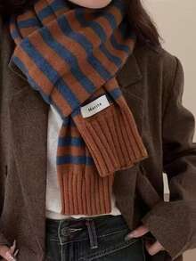 1件装女士时尚百搭撞色条纹袖围巾，舒适保暖，适合日常穿着、购物和派对搭配。 - 彩色 - 查看 2