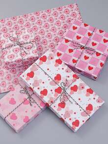 10pcs Pink Heart-Shaped Wrapping Paper, 20 X 14 Inches, Heart Pattern, 10/20/50 Sheets Per Pack, Birthday Wrapping Paper Roll, Suitable For Weddings, Bridal Showers, Holidays, Valentine's Day, Mother's Day And Other Occasions.