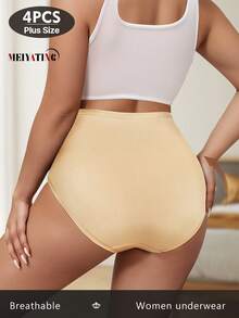 4pcs/Pack Plus Size High Waist Tummy Control Women's Breathable Mesh Panties