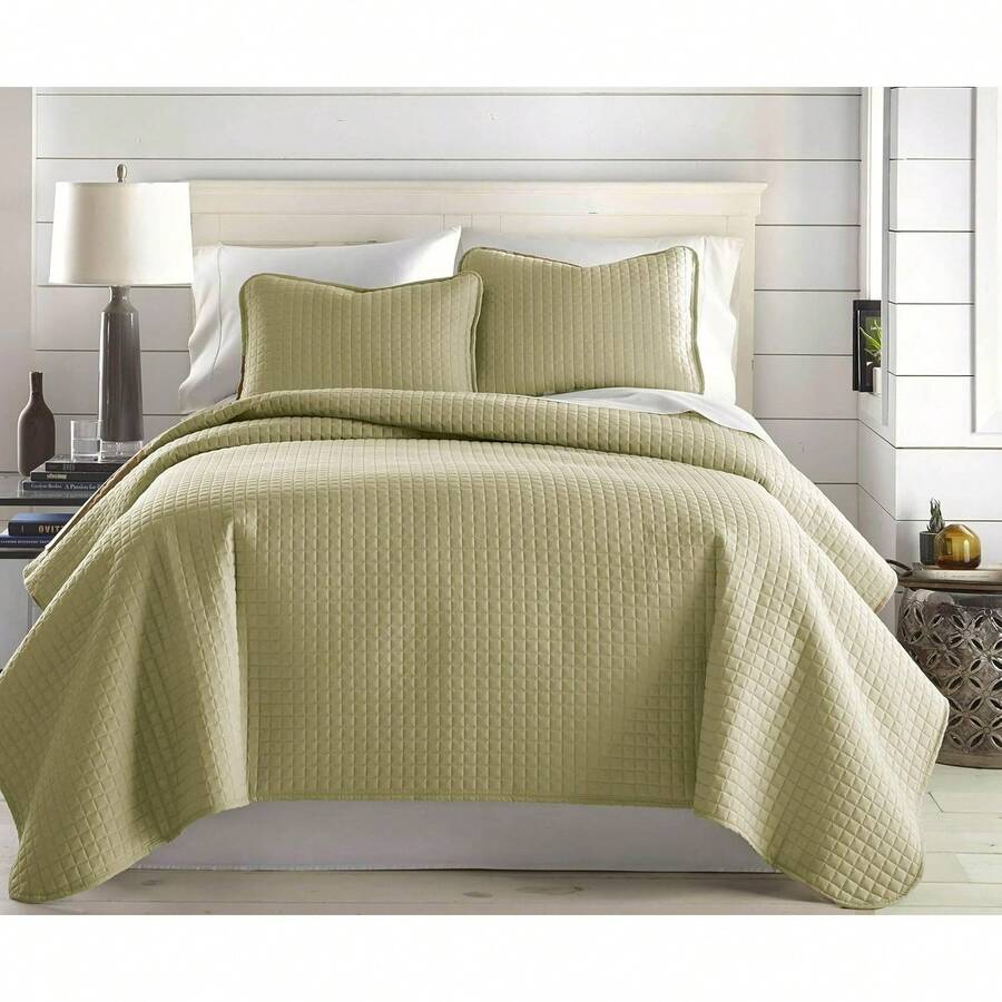 Full/Queen Quilt Bedding Set, Microfiber Quilts Queen Size, Coverlet, Stain & Pet Hair Resistant Bedding, Full Size Bedspread With 2 Pillow Shams, Bone, 2025 - 24 - 灰褐色 - 查看 1