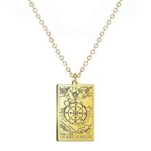TEAMER Stainless Steel Tarot Cards Necklace Vintage Tarot Jewelry Good Luck Amulet Pendants For Women{Inchcolor_nameinch:InchGold-THEWHEELOFFORTUNEinch} - 黃金-THEWHEELOFFORTUNE - 查看 1