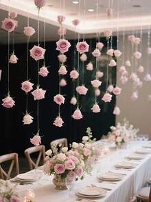 21pcs Pink Rose Waterfall Set Includes 20 Artificial Roses And 1 Roll Of Clear String Ideal For Wedding Party Decorations, Valentine's Day, Bridal Showers, Birthday Supplies, And Room Decor Party Decorations, Romantic Accents, Elegant Party Arrangements High-Quality Petals, Artificial Wreaths, Floral Decoration Sets Event Planners